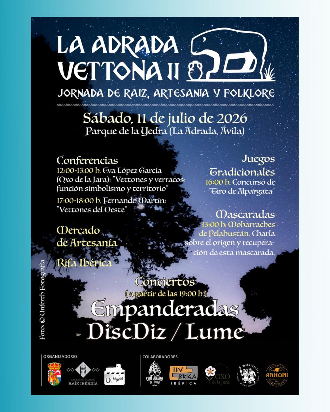 Cartel de La Adrada Vettona II, jornada de raiz, artesania y folklore, 11 de julio de 2026 en el Parque de La Yedra