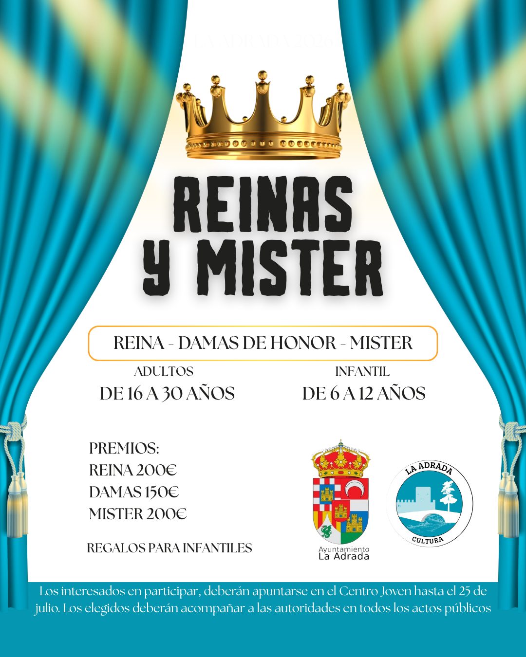 Cartel de la eleccion de Reina, Damas de Honor y Mister de las Fiestas de La Adrada 2026