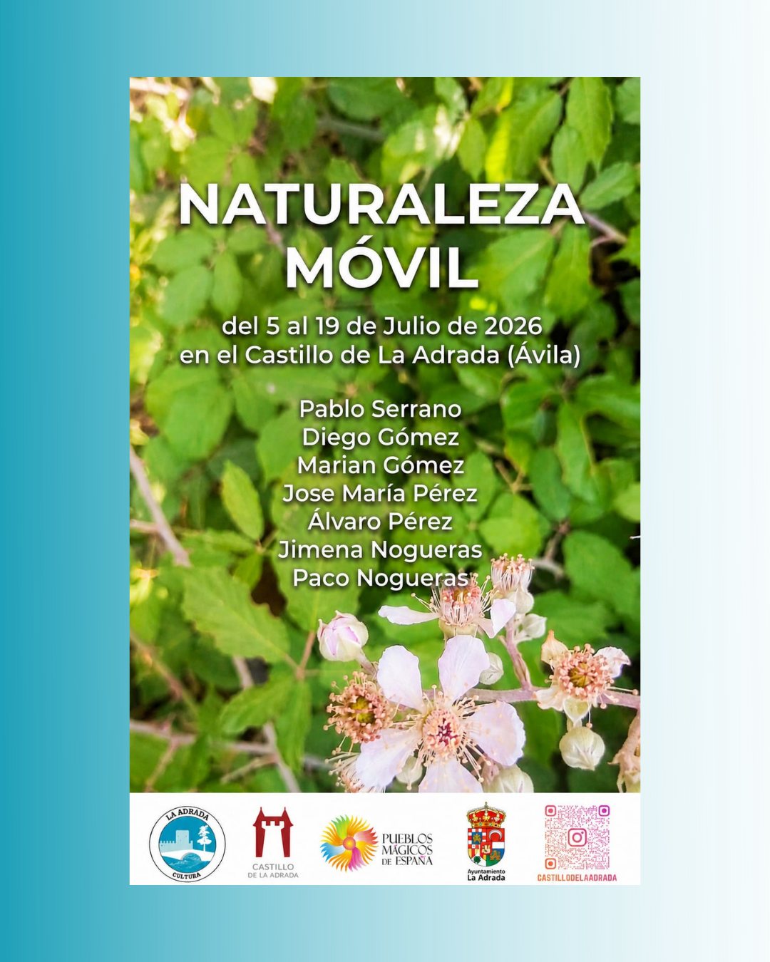 Cartel de la exposición fotográfica Naturaleza Móvil en el Castillo de La Adrada, del 5 al 19 de julio de 2026
