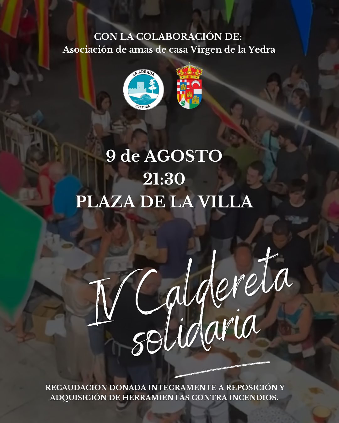 Cartel de la IV Caldereta Solidaria, 9 de agosto de 2026 a las 21:30 en la Plaza de la Villa de La Adrada