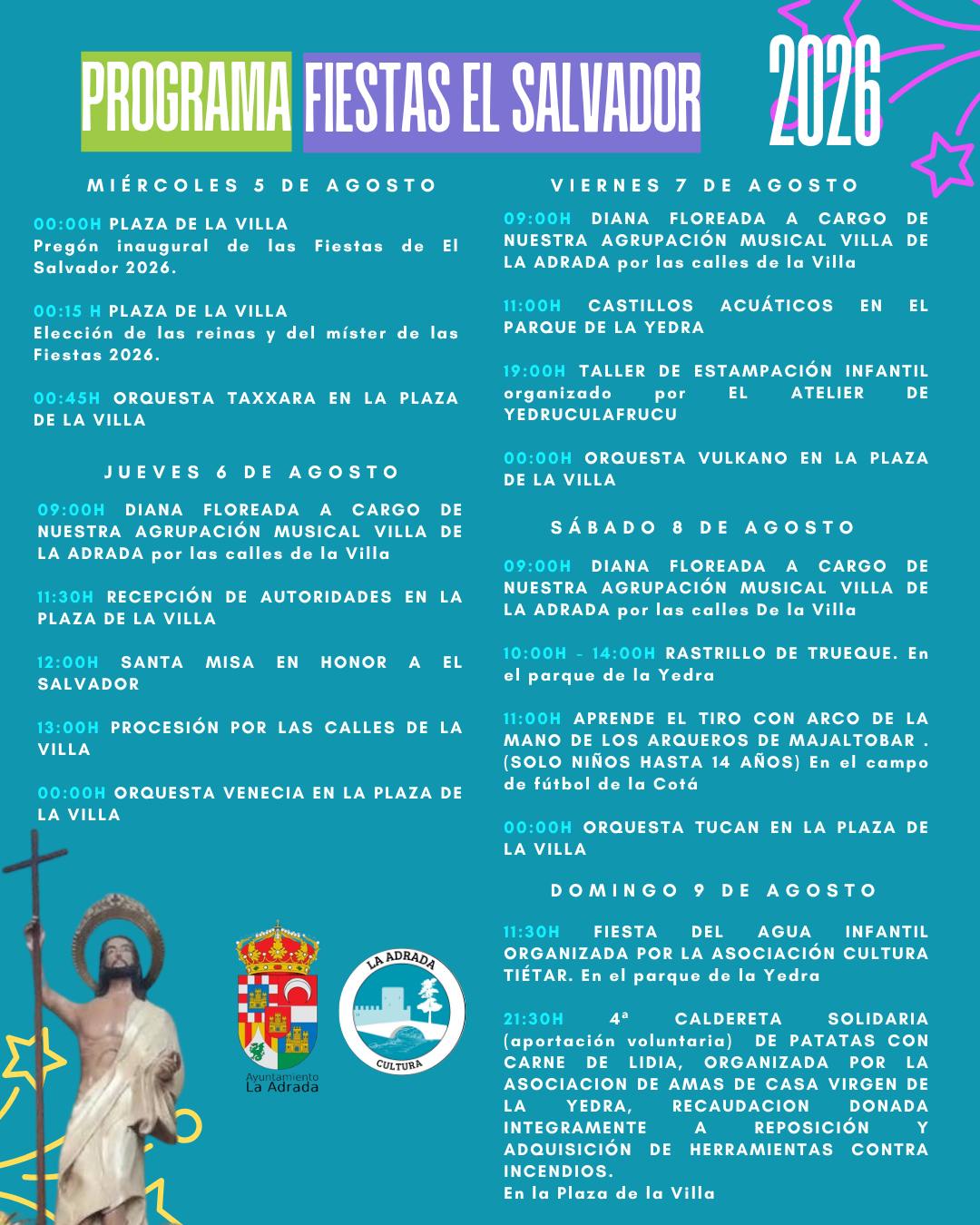 Programa de las Fiestas de El Salvador 2026 de La Adrada, del 5 al 9 de agosto